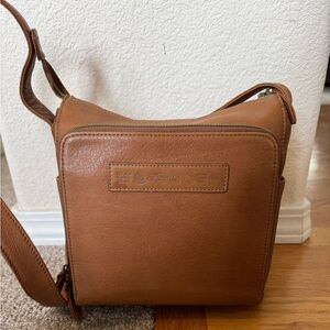 Fossil Brown Leather Crossbody Cargo Organizer Saddle Bag Purse 10x10